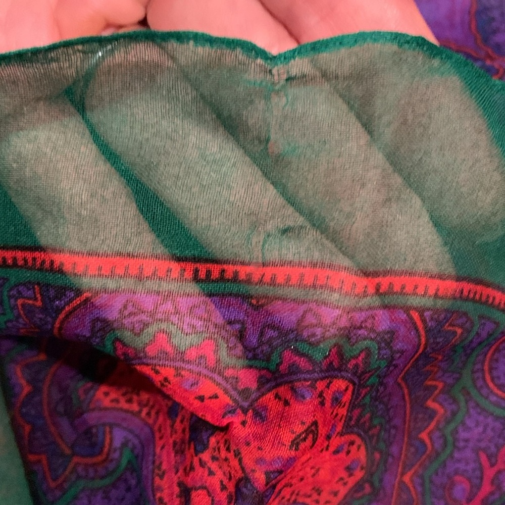 Axcess 90’s vintage delicate sheer scarf purple red and green paisley 30” x 30” - Picture 4 of 5